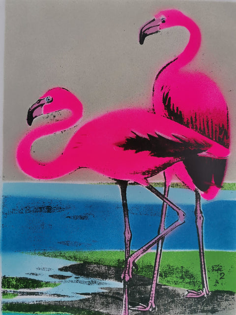 Bright Neon Flamingo Screenprint - Signed and editioned by artist Dylan Bell
