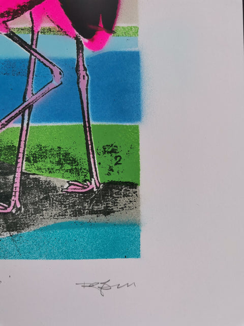 Bright Neon Flamingo Screenprint - Signed and editioned by artist Dylan Bell