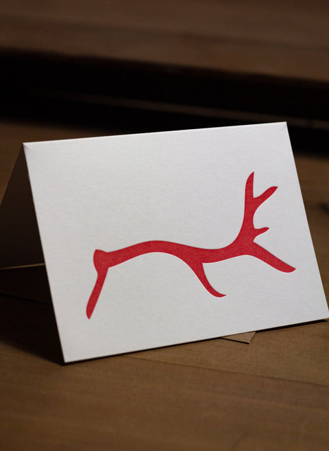 Red Letterpress Reindeer Christmas Card - Pack of 8