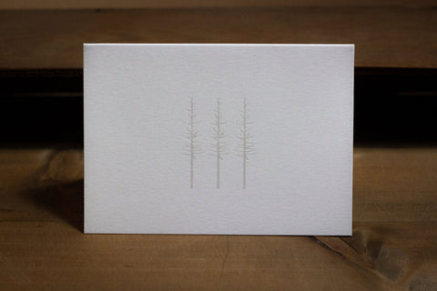 Letterpress Cards - Pearl Foil Notecards - Winter Trees - Pack of 8
