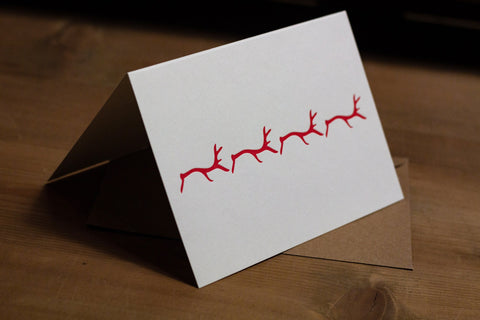 Letterpress Christmas Card Pack - RED Reindeer Letterpress Notecard