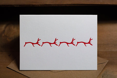 Letterpress Christmas Card Pack - RED Reindeer Letterpress Notecard