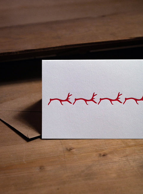 Letterpress Christmas Card Pack - RED Reindeer Letterpress Notecard
