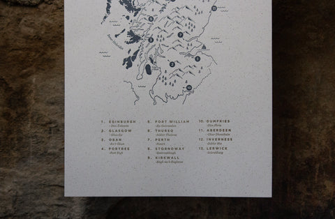 Letterpress Scotland Map