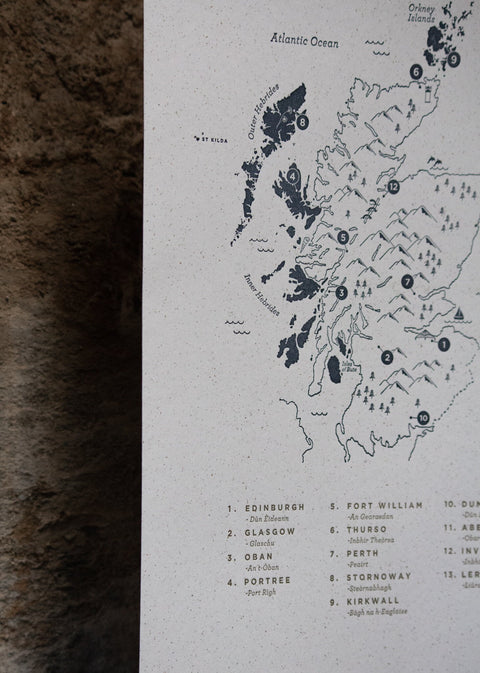 Letterpress Scotland Map