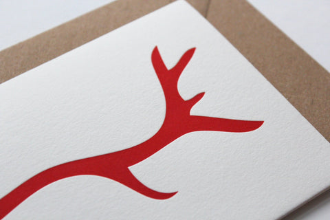 Red Letterpress Reindeer Christmas Card - Pack of 8