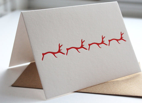 Letterpress Christmas Card Pack - RED Reindeer Letterpress Notecard