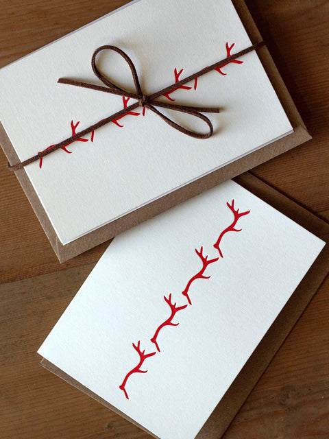 Letterpress Christmas Card Pack - RED Reindeer Letterpress Notecard