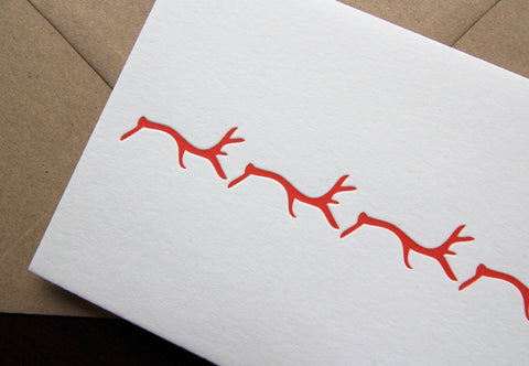 Letterpress Christmas Card Pack - RED Reindeer Letterpress Notecard
