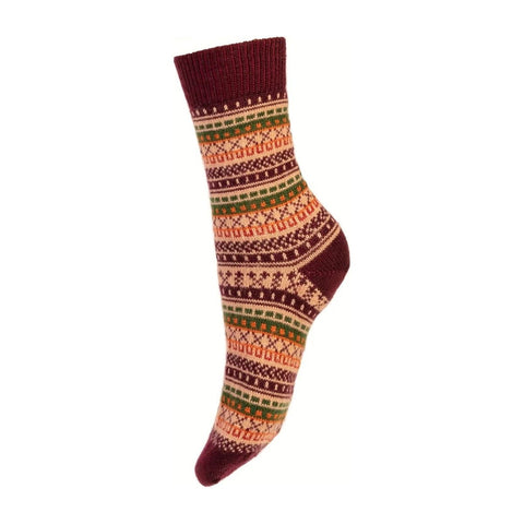 Ladies Fair Isle Socks in Mulberry - Mulberry - House of Cheviot - Made Scotland