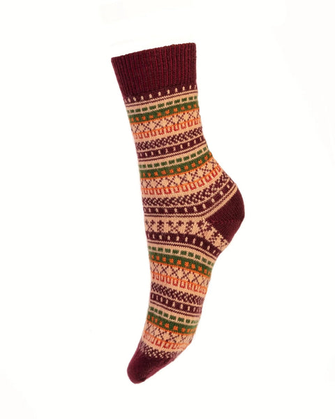 Ladies Fair Isle Socks in Mulberry - Mulberry - House of Cheviot - Made Scotland