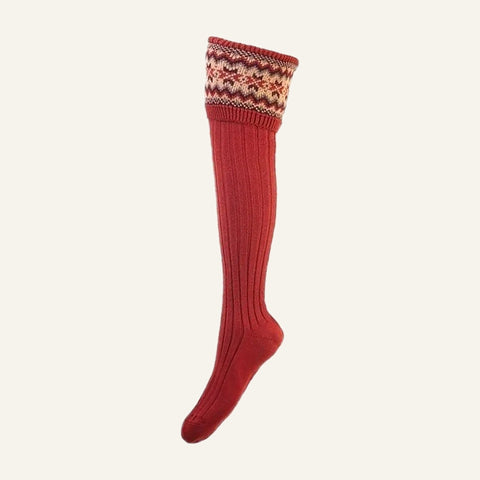 Lady Fair Isle Welly Sock in Chestnut - Small 3.5 - 5.5 - House of Cheviot - Made Scotland