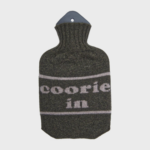 Lambswool Knit Coorie In Mini Sustainable Hot Water Bottle Charcoal/Grey - Wairm - Made Scotland