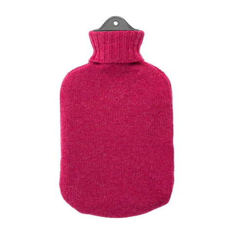 Lambswool Knit Large Block Colour Sustainable Hot Water Bottle Raspberry Pink - Wairm - Made Scotland