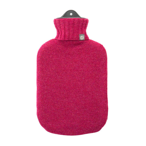 Lambswool Knit Large Block Colour Sustainable Hot Water Bottle Raspberry Pink - Wairm - Made Scotland