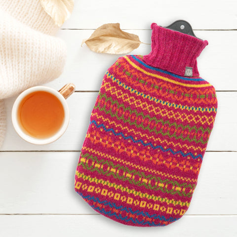 Lambswool Knit Large Fair Isle Sustainable Hot Water Bottle Brights - Wairm - Made Scotland