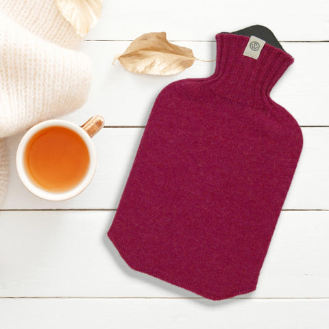 Lambswool Knit Sustainable Hot Water Bottle Mini Raspberry - Wairm - Made Scotland