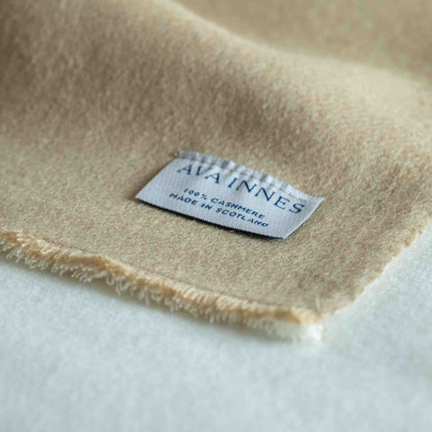 Large Camel and Ivory Luxury Cashmere Blanket - 200cm x 150cm - Ava Innes - Made Scotland