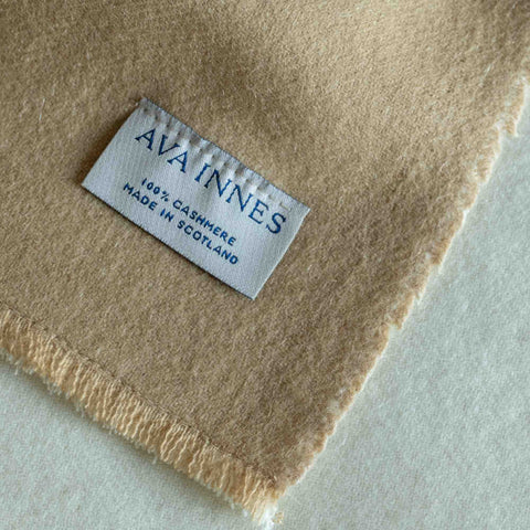 Large Camel and Ivory Luxury Cashmere Blanket - 200cm x 150cm - Ava Innes - Made Scotland