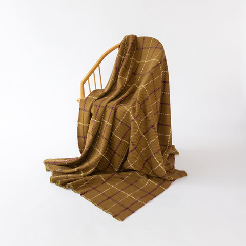 Large Olive and Plum Open Check Pure Wool Blanket - Extra Large - Ava Innes - Made Scotland