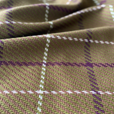 Large Olive and Plum Open Check Pure Wool Blanket - Extra Large - Ava Innes - Made Scotland