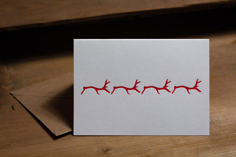 Letterpress Christmas Card Pack - RED Reindeer Letterpress Notecard - The Hunter Press - Made Scotland