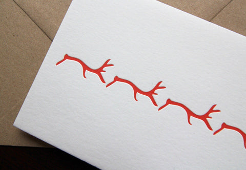 Letterpress Christmas Card Pack - RED Reindeer Letterpress Notecard - The Hunter Press - Made Scotland