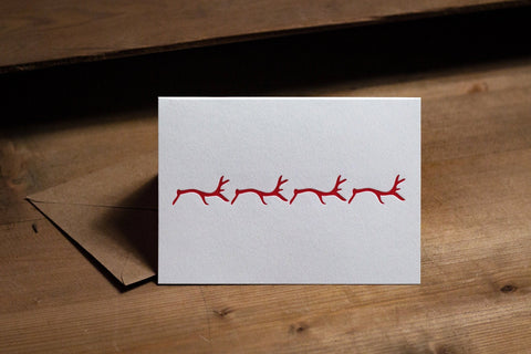 Letterpress Christmas Card Pack - RED Reindeer Letterpress Notecard - The Hunter Press - Made Scotland