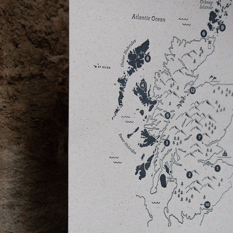 Letterpress Scotland Map - The Hunter Press - Made Scotland