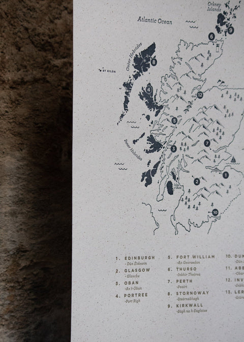 Letterpress Scotland Map - The Hunter Press - Made Scotland