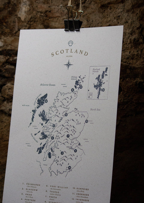 Letterpress Scotland Map - The Hunter Press - Made Scotland