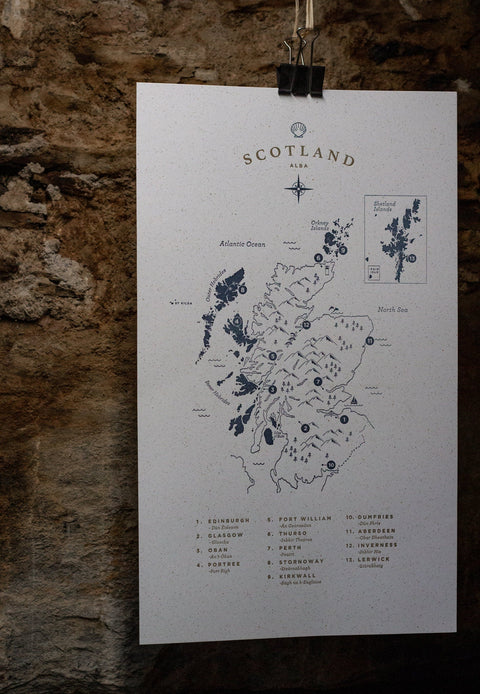 Letterpress Scotland Map - The Hunter Press - Made Scotland