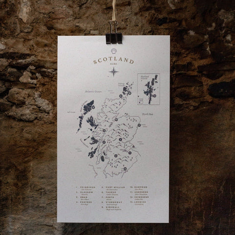 Letterpress Scotland Map - The Hunter Press - Made Scotland