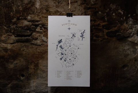 Letterpress Scotland Map - The Hunter Press - Made Scotland