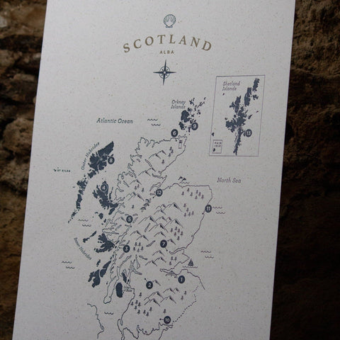 Letterpress Scotland Map - The Hunter Press - Made Scotland