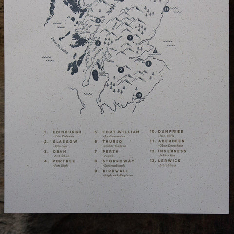 Letterpress Scotland Map - The Hunter Press - Made Scotland