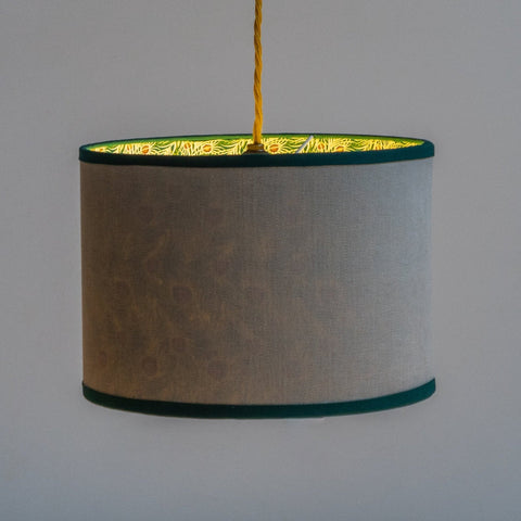 Linen Double Sided Drum Lampshade - Liberty Pipers Peacock - Liberty Pipers Peacock - Amanda Wells - Made Scotland