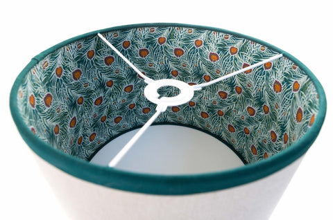 Linen Double Sided Drum Lampshade - Liberty Pipers Peacock - Liberty Pipers Peacock - Amanda Wells - Made Scotland