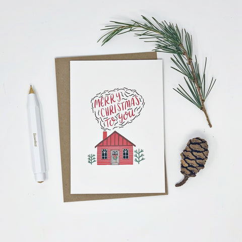 Little Log Cabin, Merry Christmas - Pack of 8 Cards - 3 Packs - Lomond Paper Co - Made Scotland