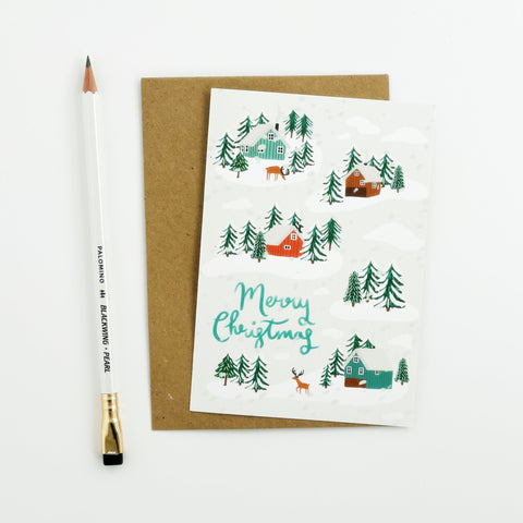 Little Log Cabins Christmas cards - Pack of 8 cards - 3 Packs - Lomond Paper Co - Made Scotland