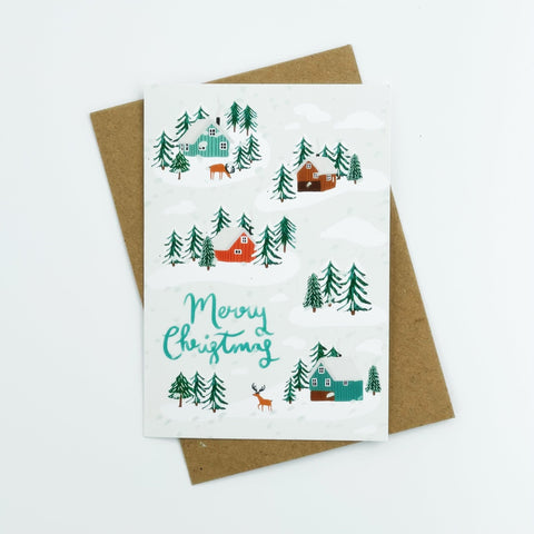 Little Log Cabins Christmas cards - Pack of 8 cards - 3 Packs - Lomond Paper Co - Made Scotland