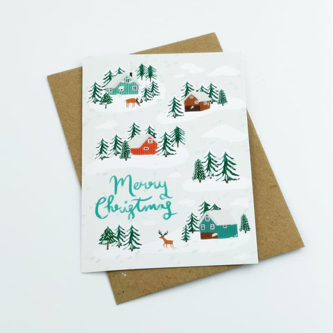 Little Log Cabins Christmas cards - Pack of 8 cards - 3 Packs - Lomond Paper Co - Made Scotland