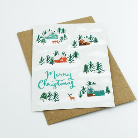 Little Log Cabins Christmas cards - Pack of 8 cards - 3 Packs - Lomond Paper Co - Made Scotland