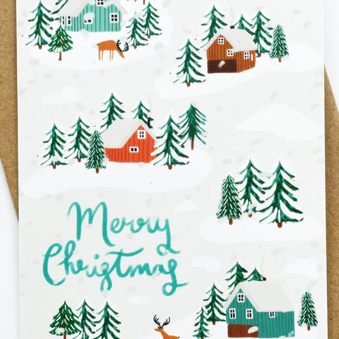 Little Log Cabins Christmas cards - Pack of 8 cards - 3 Packs - Lomond Paper Co - Made Scotland