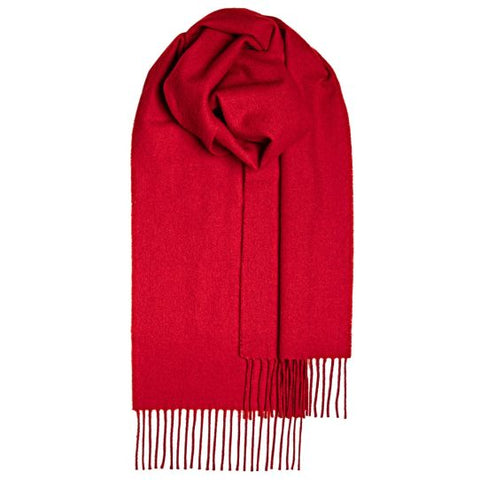 Plain red lambswool scarf by Lochcarron, made in Scotland