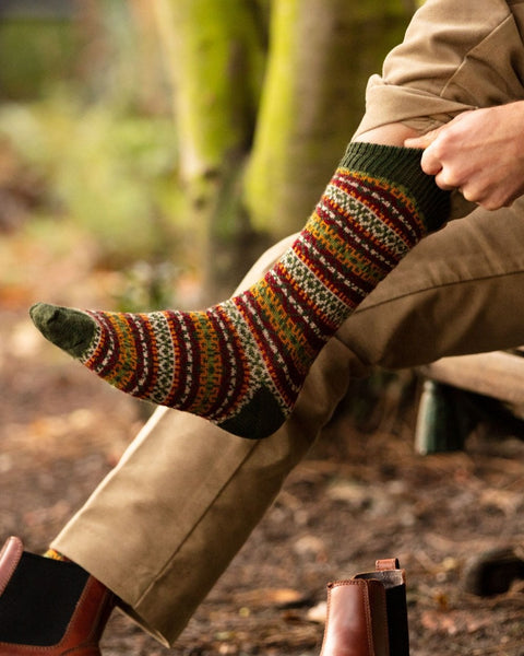 Men's Fair Isle Socks in Walnut - Walnut - House of Cheviot - Made Scotland