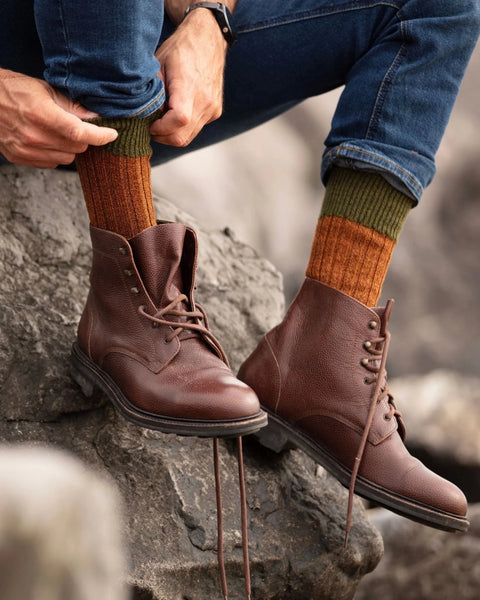 Men's Lowes Sock in Bronze - Forest - House of Cheviot - Made Scotland