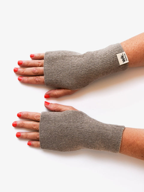 Merino Wool Fingerless Mittens - Oatmeal Brown - Woolkind - Made Scotland