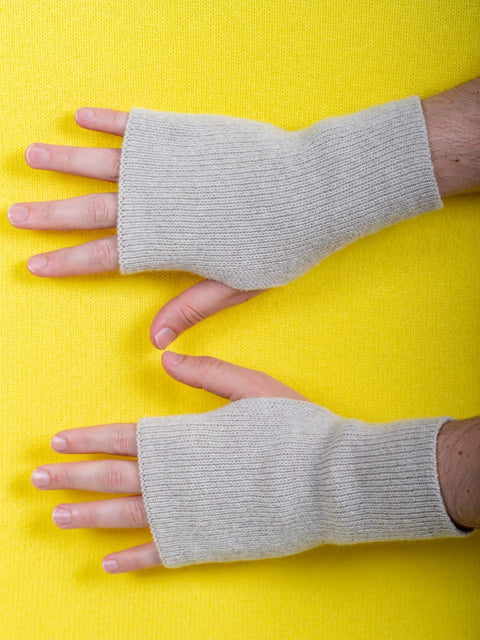 Merino Wool Fingerless Mittens - Oatmeal Brown - Woolkind - Made Scotland