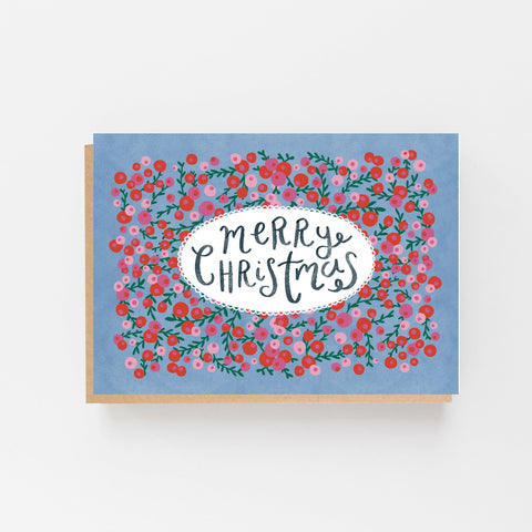 Merry Christmas - Pink & Red Berries - Set of 8 Cards Boxed - 3 Packs - Lomond Paper Co - Made Scotland